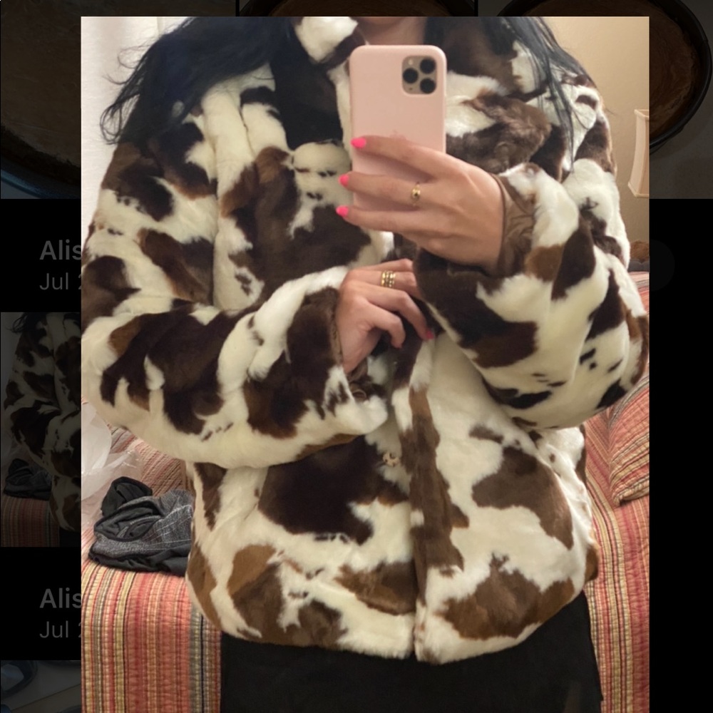 Brown cow print faux coat size large